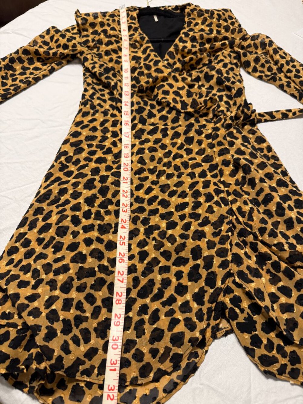 Women's Free People XS Gold and Black Leopard Print Mini Wrap Dress - Picture 4 of 8